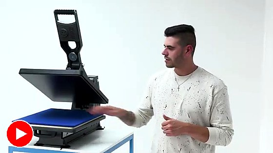 Clamshell open — blue platen ready for DTF